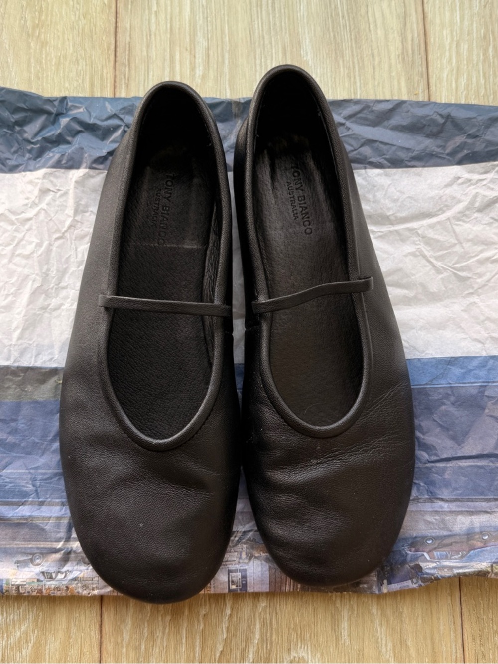 Tony Bianco Black Martinez Leather Ballet Flats